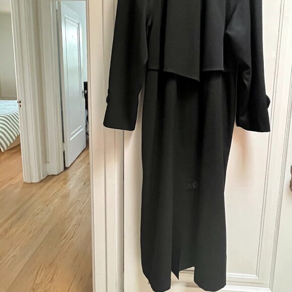 Large Black Trench Coat - Anne Klein 100% Wool - Picture 9 of 10